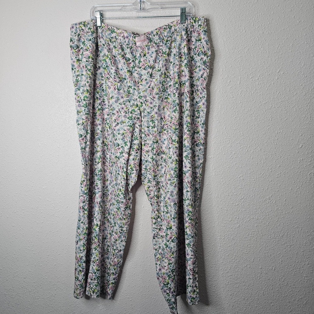 Joyspun Womens 2X Pink Floral Pajama Pants Elastic Waist Faux Fly Pockets Rayon
